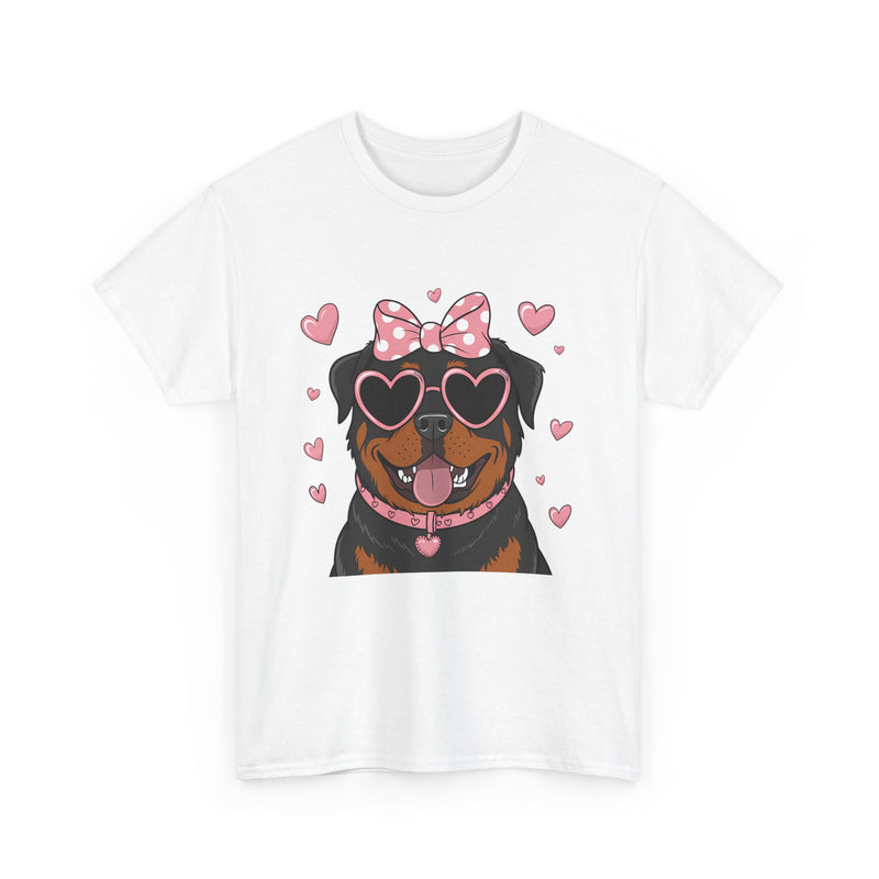 Rottweiler with Pink Hearts Valentine's Day Unisex Heavy Cotton Tee