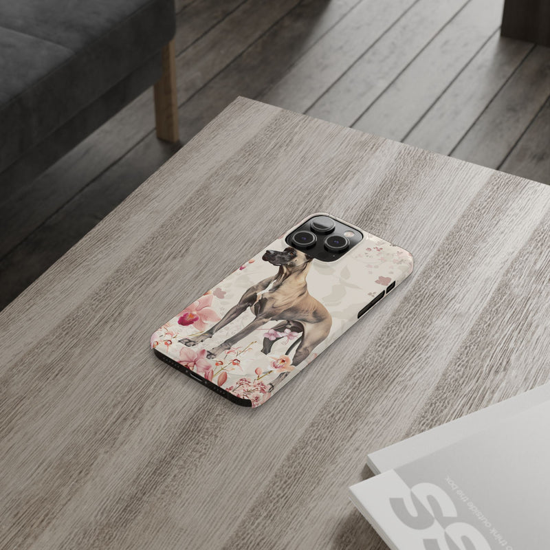 Great Dane with Flowers Slim iPhone Cases