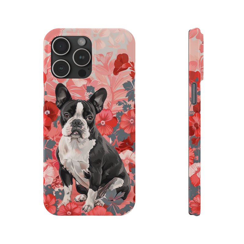 Boston Terrier with Flowers iPhone Slim Phone Cases