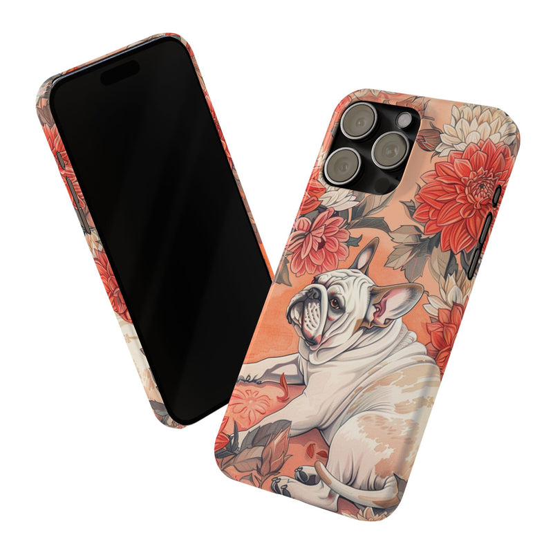 Bulldog with Flowers Slim Phone Cases