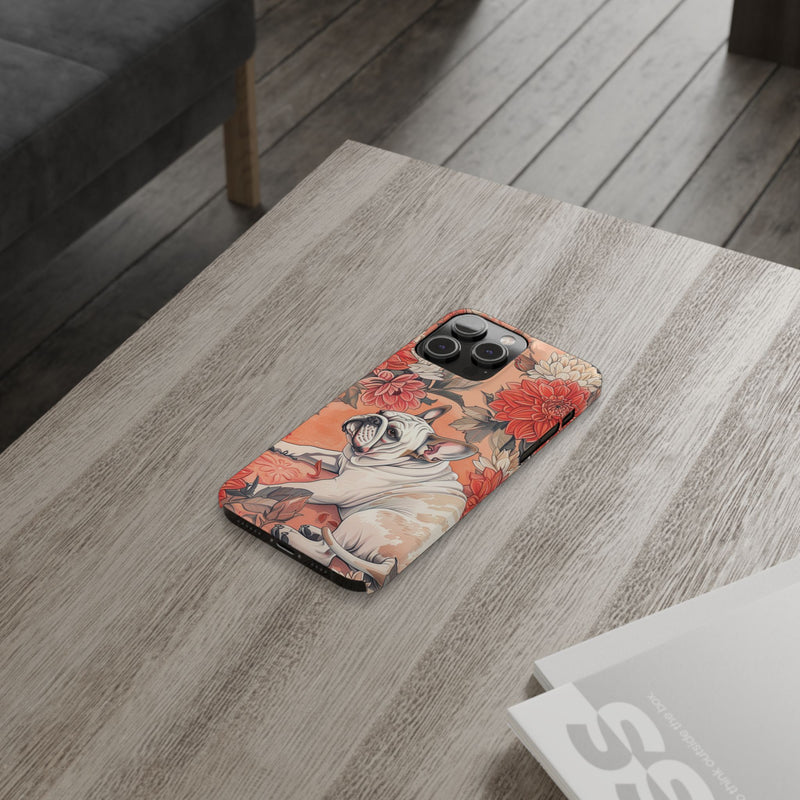 Bulldog with Flowers Slim Phone Cases