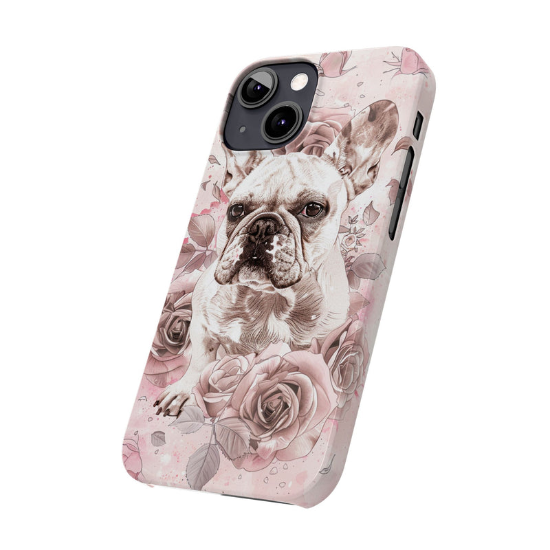 French Bulldog with Flowers Slim iPhone Cases