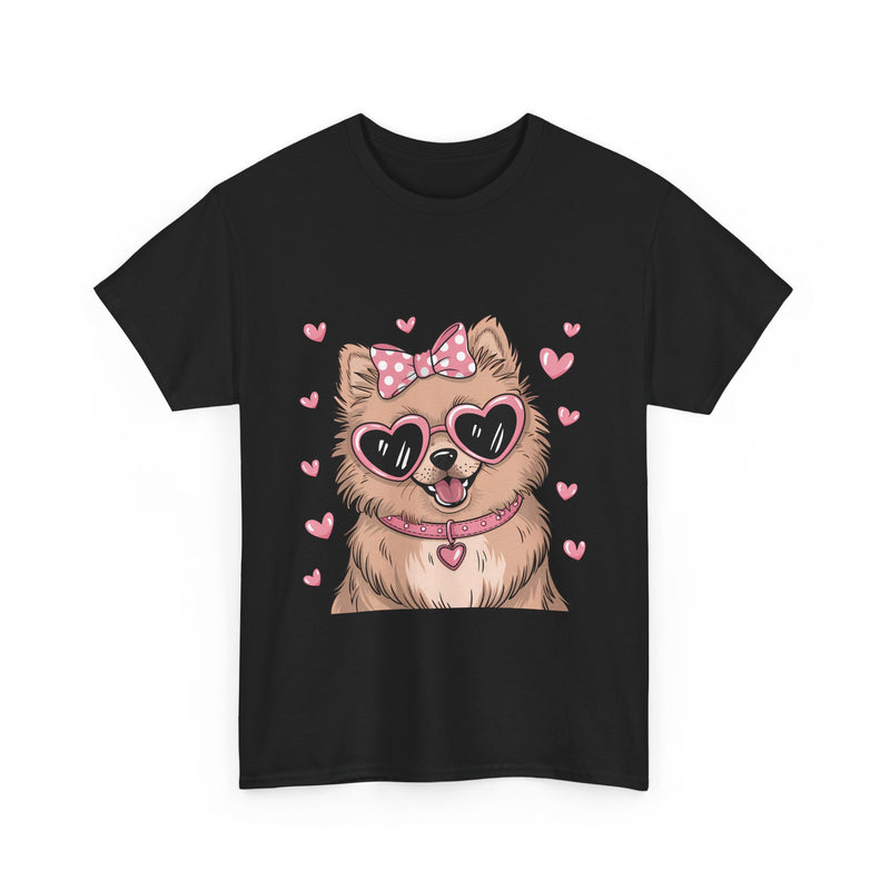 Chihuahua with Pink Hearts Valentine's Day Unisex Heavy Cotton Shirt