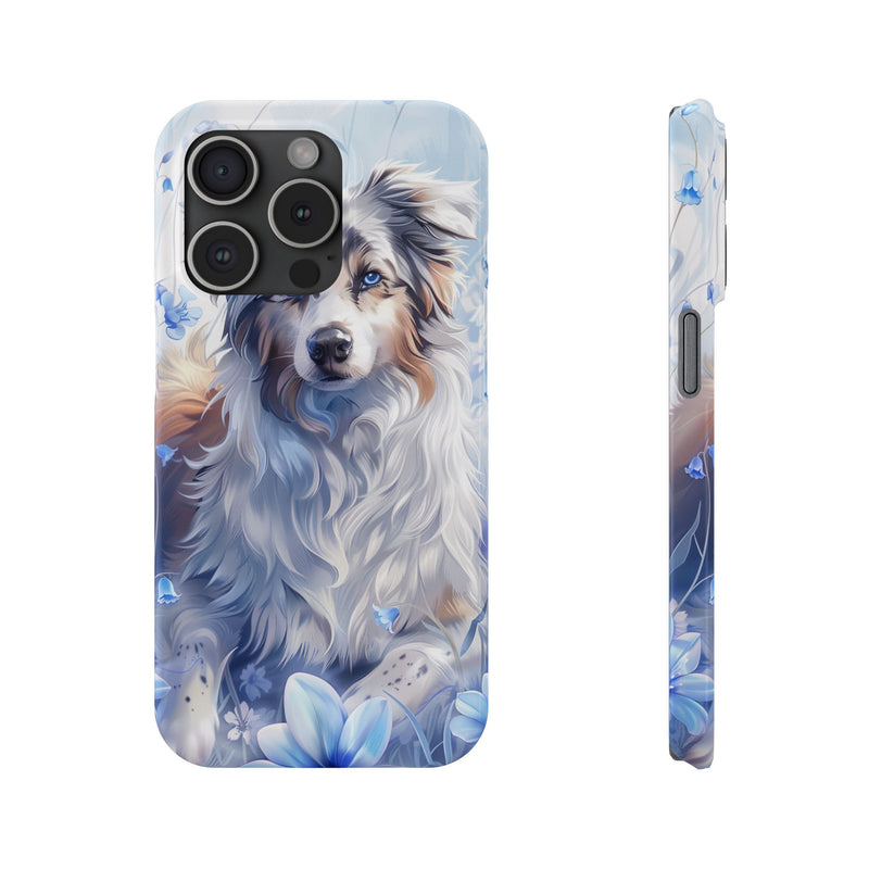 Australian Shepherd with Flowers iPhone Slim Phone Cases