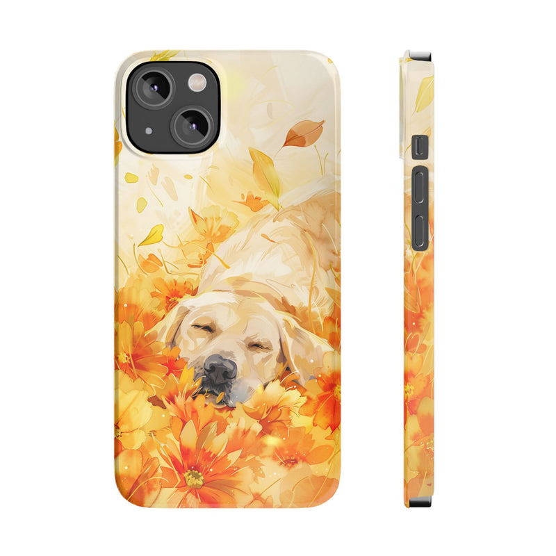 Labrador with Flowers Slim Phone Cases