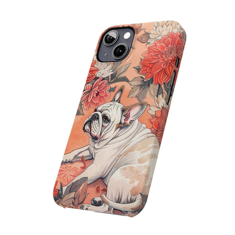 Bulldog with Flowers Slim Phone Cases