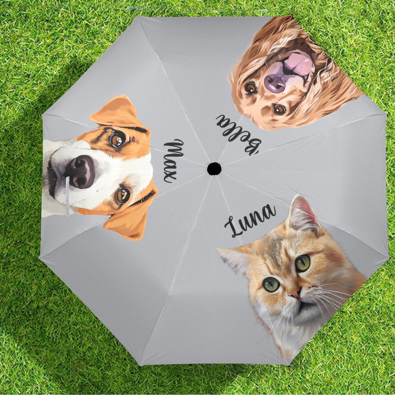 Custom Pet Photo Portrait Semi-Automatic Foldable Umbrella - Waterproof and Durable