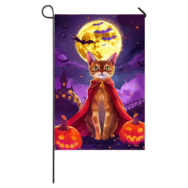 Abyssinian Cat Halloween Garden Flag, Spooky Cat Witch Halloween House Flag