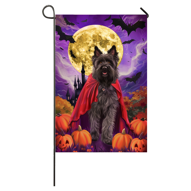 Bouviers des Flandres Dog Halloween Garden Flag, Spooky Dog Vampire Halloween House Flag