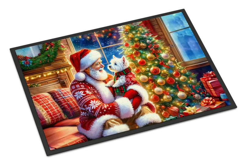 Christmas Doormat with Westie Dog & Santa Claus – Holiday Door Mat for Indoor or Outdoor Use