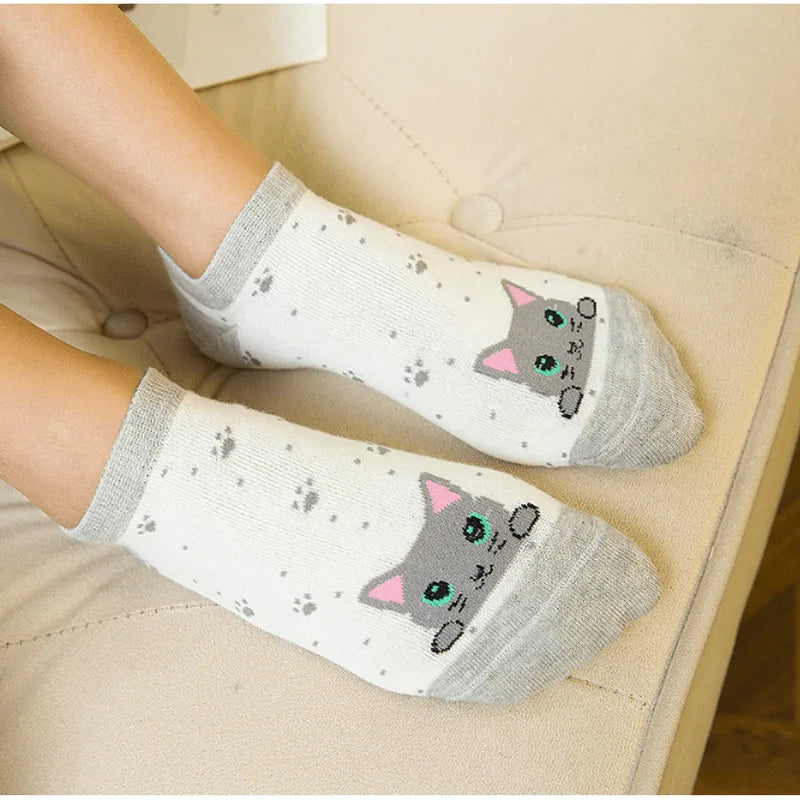 Set of 5 Pairs of Curly Cat Design Socks, Gift for Cat Mom, Cat Lovers Socks