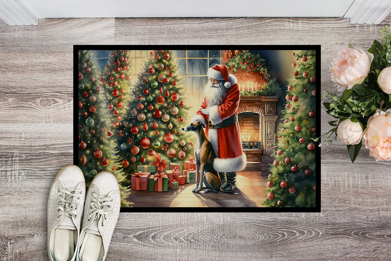 Christmas Doormat with Greyhound Dog & Santa Claus – Holiday Door Mat for Indoor or Outdoor Use