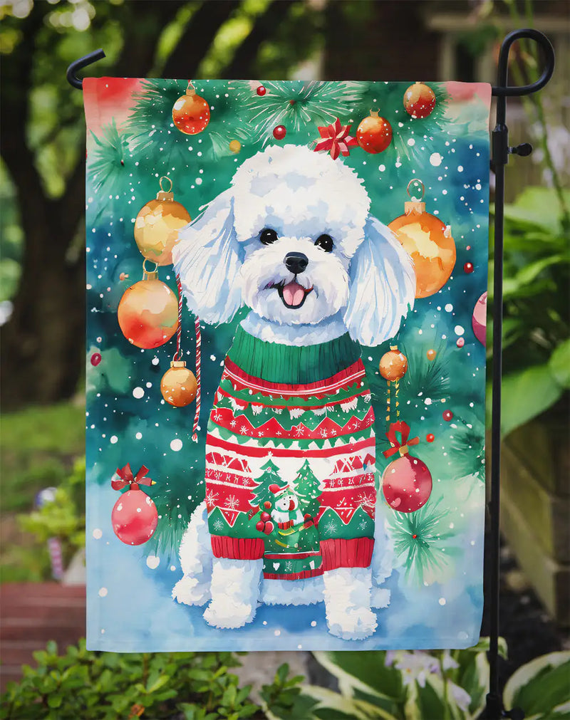 Bichon Frise Garden Flag – Festive Christmas Decor