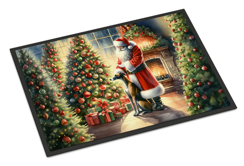 Christmas Doormat with Greyhound Dog & Santa Claus – Holiday Door Mat for Indoor or Outdoor Use