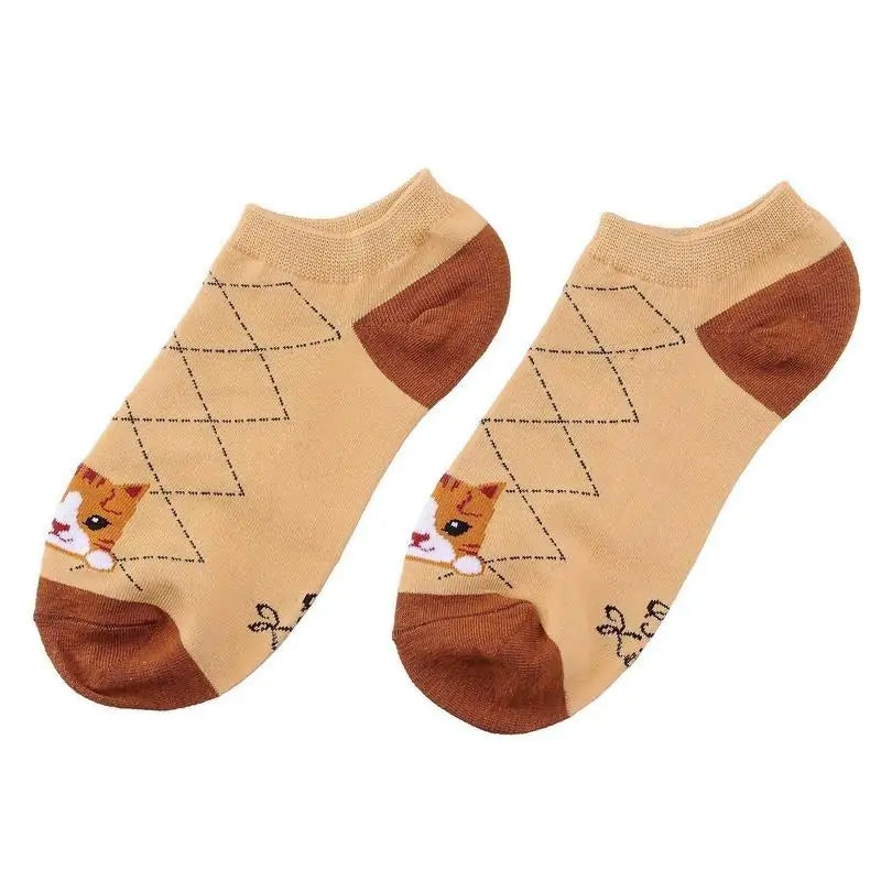 Set of 5 Pairs of Curly Cat Design Socks, Gift for Cat Mom, Cat Lovers Socks