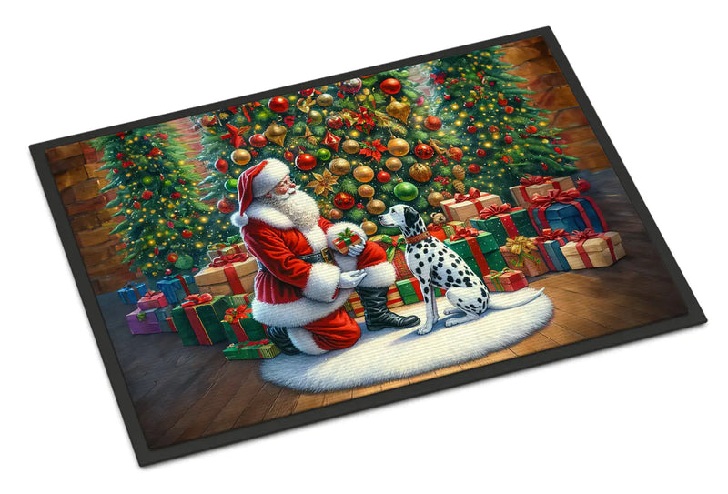 Christmas Doormat with Dalmatian Dog & Santa Claus – Holiday Door Mat for Indoor or Outdoor Use