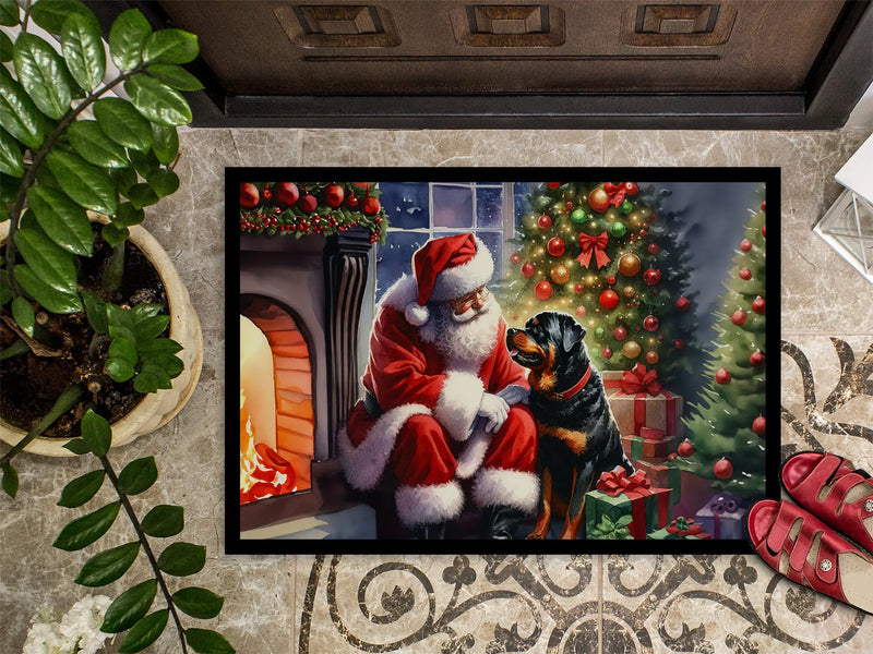 Christmas Doormat with Rottweiler Dog & Santa Claus – Holiday Door Mat for Indoor or Outdoor Use