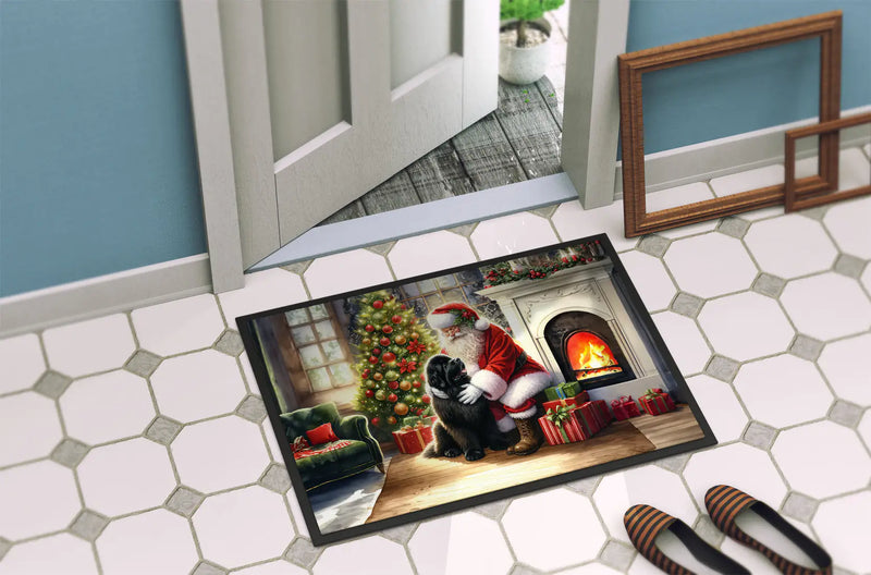 Christmas Doormat with Newfoundland Dog & Santa Claus – Holiday Door Mat for Indoor or Outdoor Use