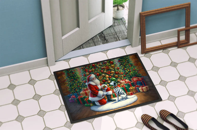 Christmas Doormat with Dalmatian Dog & Santa Claus – Holiday Door Mat for Indoor or Outdoor Use