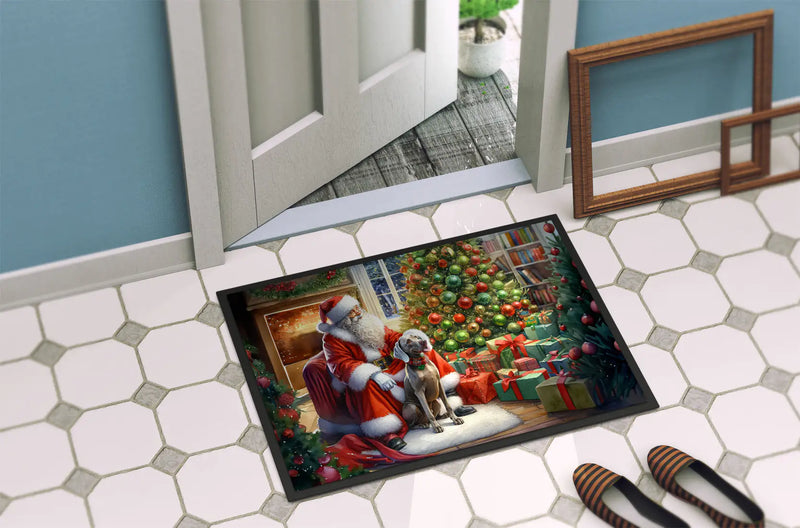 Christmas Doormat with Weimaraner Dog & Santa Claus – Holiday Door Mat for Indoor or Outdoor Use