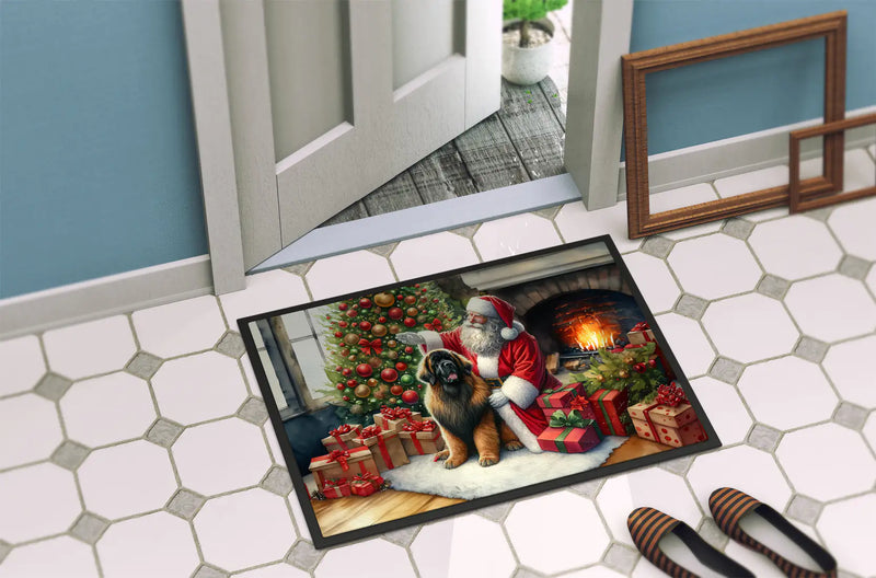 Christmas Doormat with Leonberger Dog & Santa Claus – Holiday Door Mat for Indoor or Outdoor Use