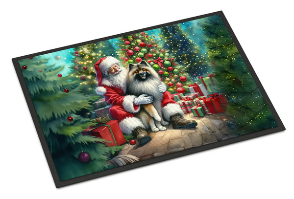 Christmas Doormat with Keeshond Dog & Santa Claus – Holiday Door Mat for Indoor or Outdoor Use