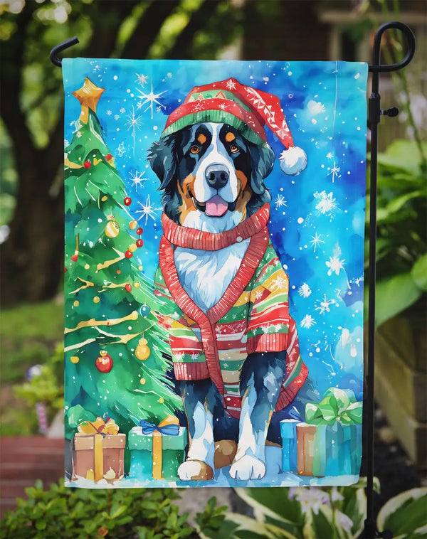 Bernese Mountain Dog Garden Flag – Festive Christmas Decor