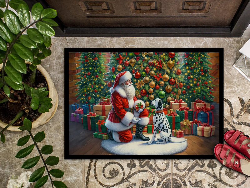 Christmas Doormat with Dalmatian Dog & Santa Claus – Holiday Door Mat for Indoor or Outdoor Use