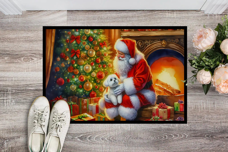 Christmas Doormat with Maltese Dog & Santa Claus – Holiday Door Mat for Indoor or Outdoor Use