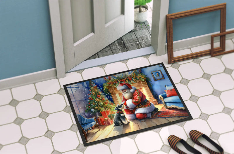 Christmas Doormat with Schnauzer Dog & Santa Claus – Holiday Door Mat for Indoor or Outdoor Use