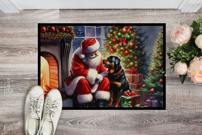 Christmas Doormat with Rottweiler Dog & Santa Claus – Holiday Door Mat for Indoor or Outdoor Use