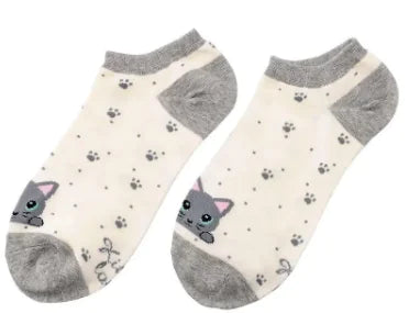 Set of 5 Pairs of Curly Cat Design Socks, Gift for Cat Mom, Cat Lovers Socks