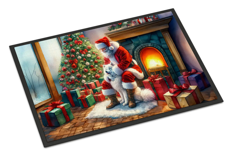 Christmas Doormat with Samoyed Dog & Santa Claus – Holiday Door Mat for Indoor or Outdoor Use