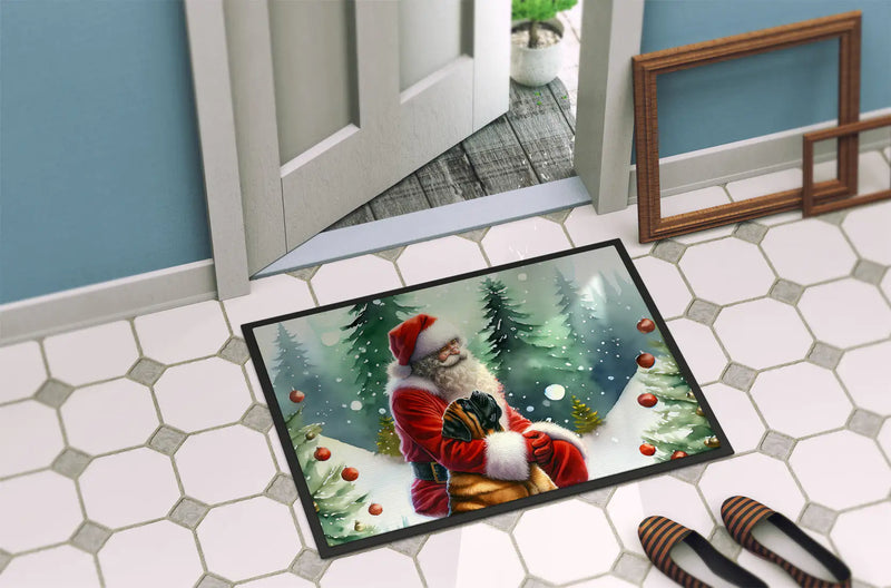 Christmas Doormat with Mastiff Dog & Santa Claus – Holiday Door Mat for Indoor or Outdoor Use