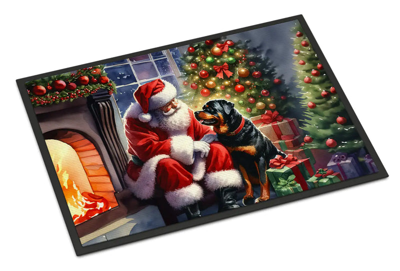 Christmas Doormat with Rottweiler Dog & Santa Claus – Holiday Door Mat for Indoor or Outdoor Use