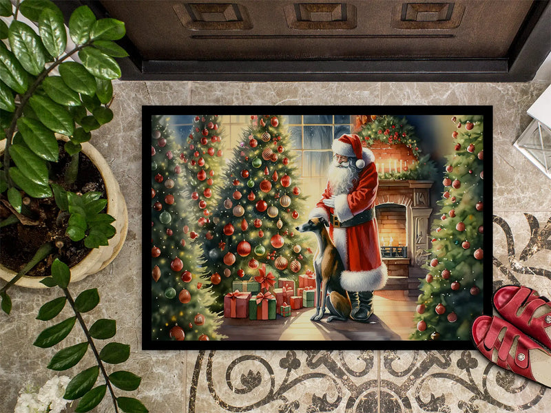 Christmas Doormat with Greyhound Dog & Santa Claus – Holiday Door Mat for Indoor or Outdoor Use