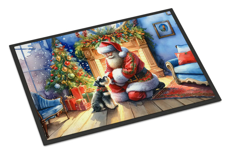 Christmas Doormat with Schnauzer Dog & Santa Claus – Holiday Door Mat for Indoor or Outdoor Use