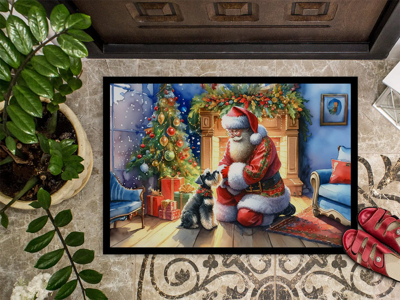 Christmas Doormat with Schnauzer Dog & Santa Claus – Holiday Door Mat for Indoor or Outdoor Use