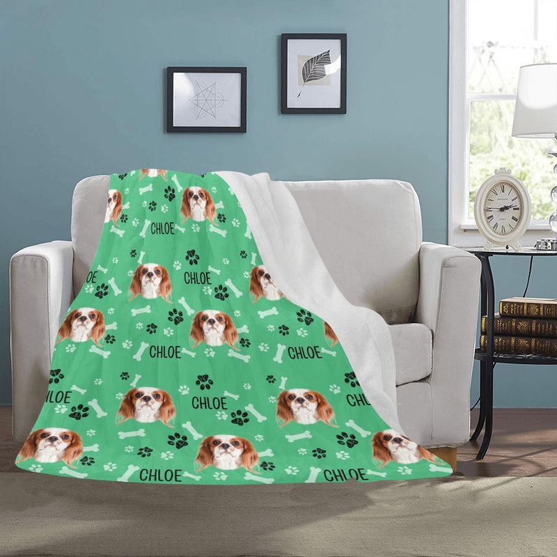 Custom Pet Photo Pattern Paw Prints, Gift For Dog Lovers - Personalized Blanket