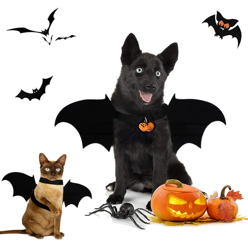 Dog Halloween Costumes Cat Print Bat Wings Bell