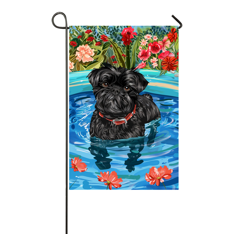 Garden Flag with Affenpincher dog in Swimming Pool