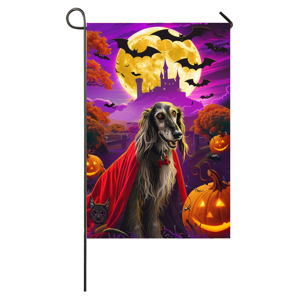 Afghan Hound Dog Halloween Garden Flag, Spooky Dog Witch Halloween House Flag