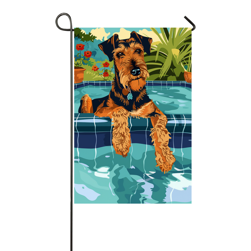 Airedale Dog Swimming Pool Garden Flag - Colorful Summer Outdoor Decor for Dog Lovers