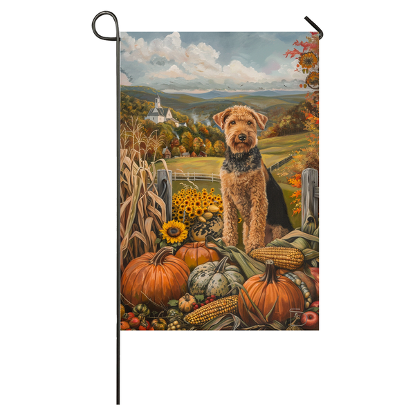 Airedale Dog Garden Flag – Autumn Harvest Thanksgiving Decor