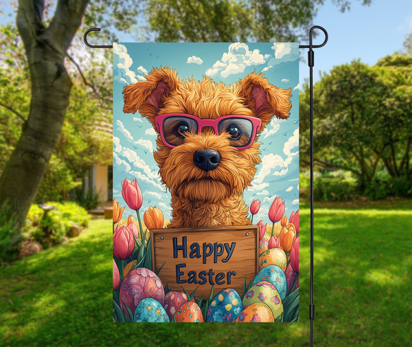 Airedale Terrier Easter Garden Flag – Cute Spring Tulip Decor