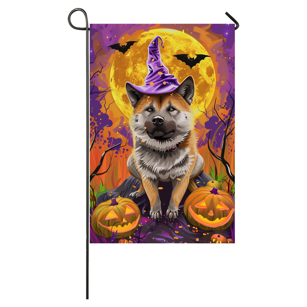 Akita Dog Halloween Garden Flag, Spooky Dog Witch Halloween House Flag