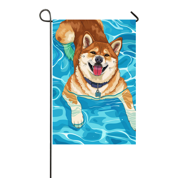 Akita Dog Swimming Pool Garden Flag - Colorful Summer Outdoor Decor for Dog Lovers