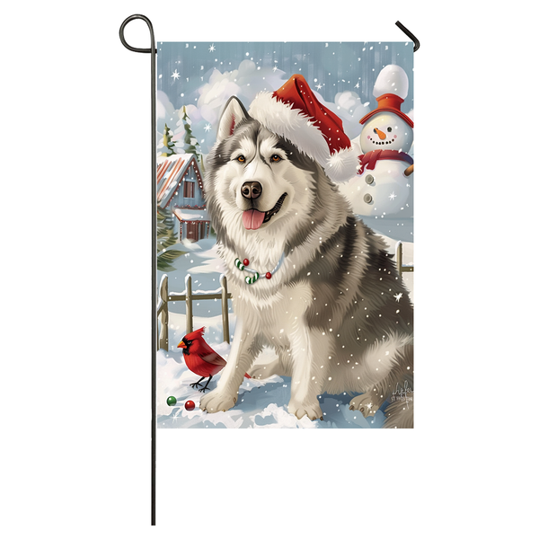 Alaskan Malamute Christmas Garden Flag, Dog Let it Snow Christmas House Flag