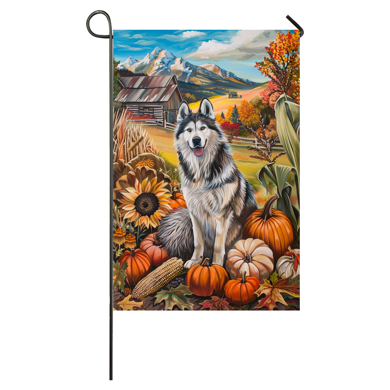 Alaskan Malamute Dog Thanksgiving Garden Flag – Autumn Harvest Decor