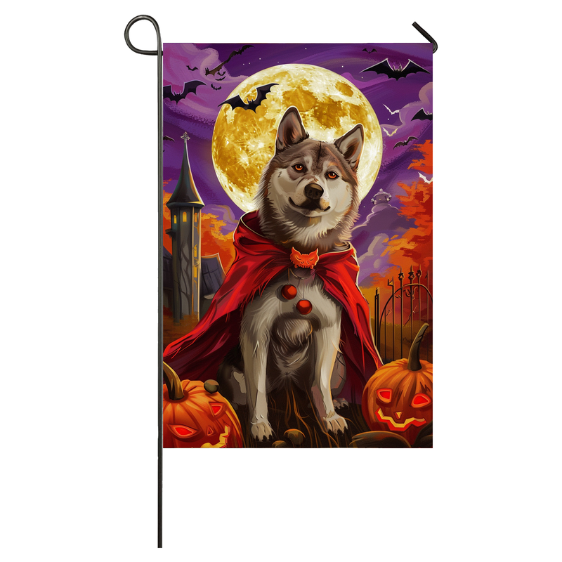 American Akita Dog Halloween Garden Flag, Spooky Dog Witch Halloween House Flag